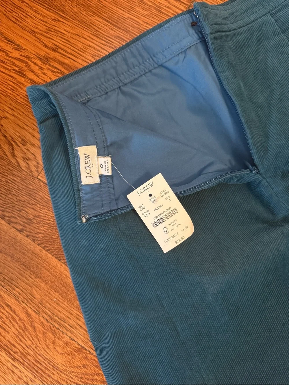 J. Crew Teal Button-Front Corduroy Mini Skirt